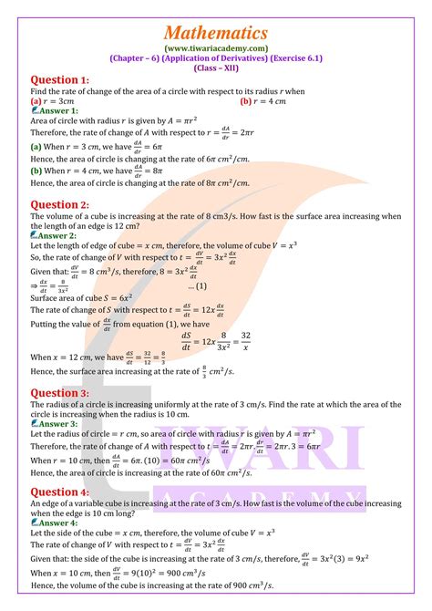 Class 12 Maths Exercise 6