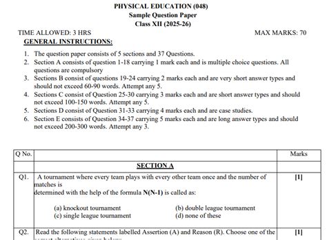 Class 12 Physical Education Sample Paper 2022 23