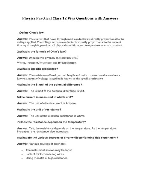 Class 12 Physics Practical Viva Questions With Answers