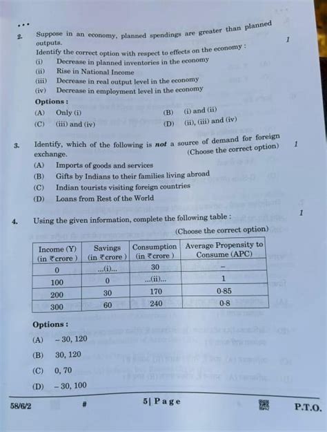 Class 12 Question Paper Economics