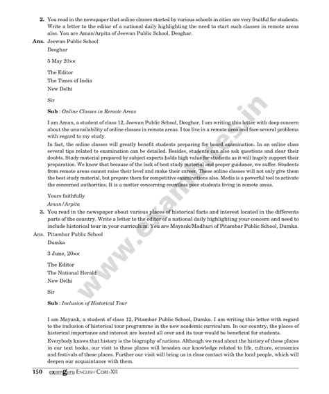 Class 12th Letter To Editor