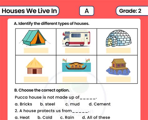 Class 2 Types Of Houses Worksheet With Answers Houses Worksheet For Grade 2 - Houses Worksheet For Grade 2