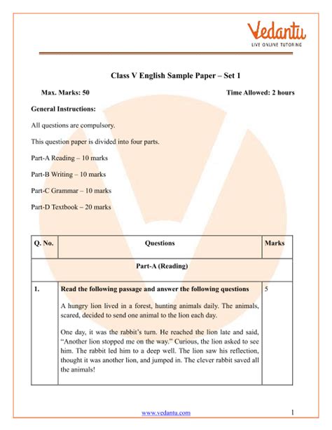 Class 5 English Question Paper Pdf
