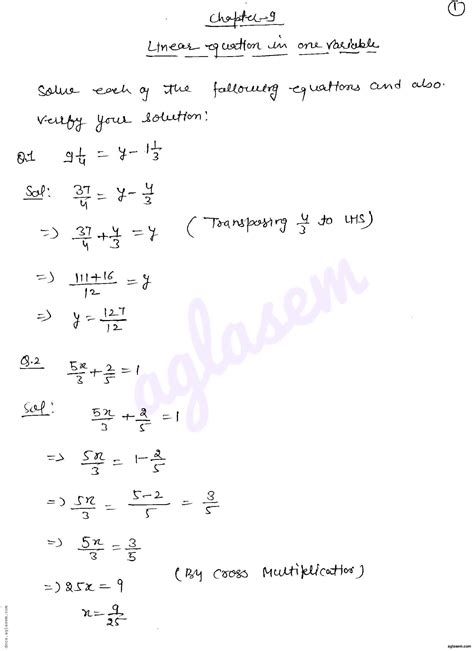 Class 8 Linear Equation In One Variable Worksheet