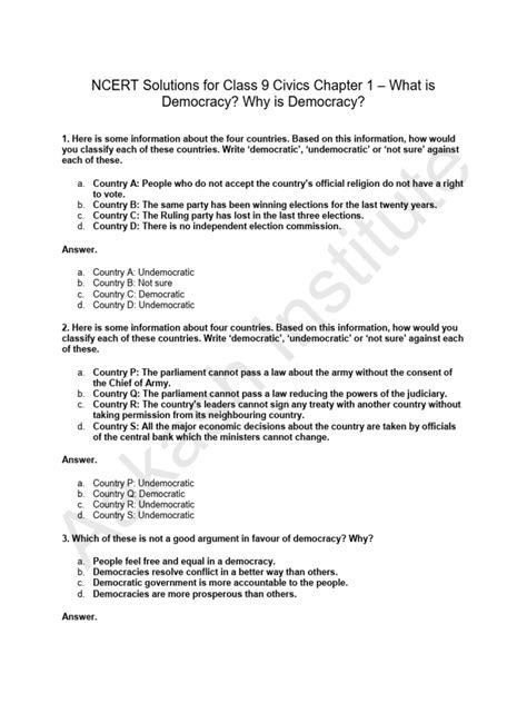 Class 9 Civics Chapter 1 Questions And Answers