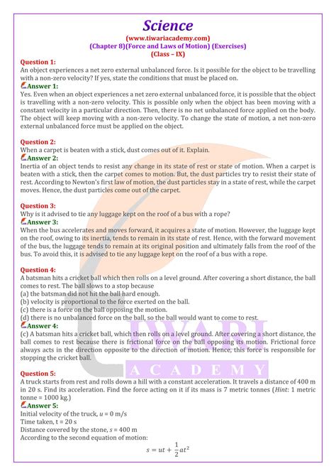 Class 9 Science Chapter 8 Exercise Question Answer