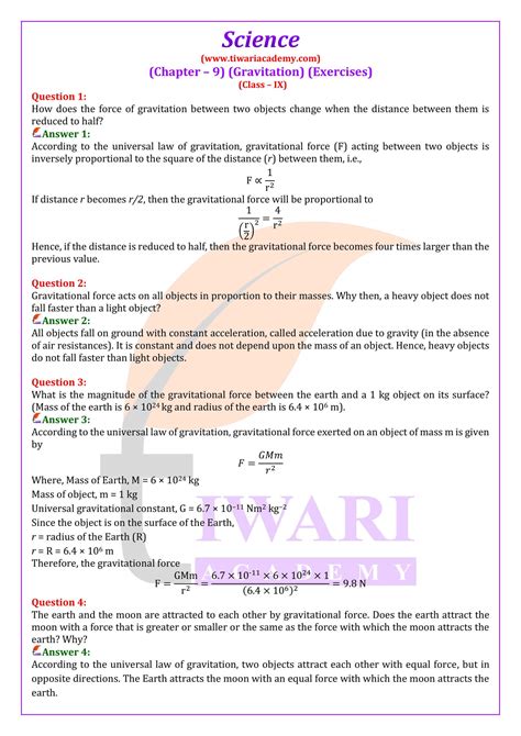 Class 9 Science Gravitation Question Answer