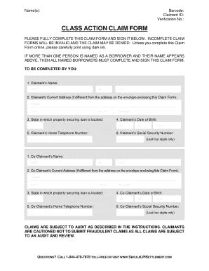 Class Action Claim Form