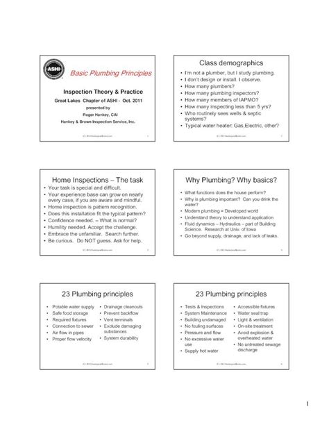 Class Demographics Basic Plumbing Principles