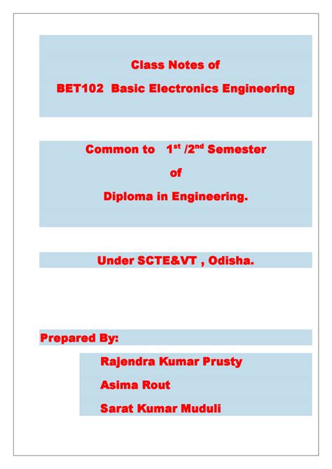 Class Notes Of Bet102 Basic Electronics Engineering Common