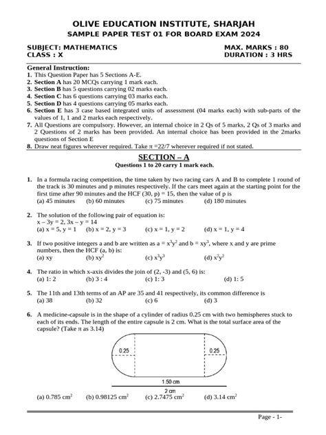 Class X Sample Paper Maths Cbse Board Sample Questions