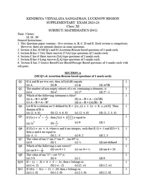 Class Xi Maths Supplementary Material Solution