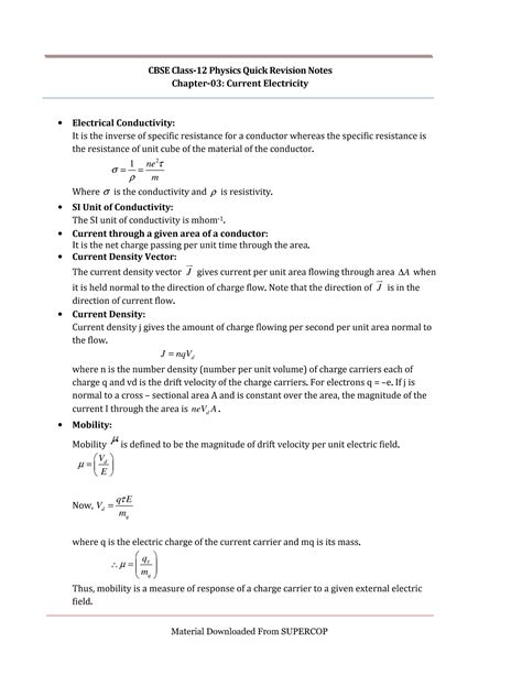 Class Xii Physics Ch 3 Current Electricity Chapter Notes