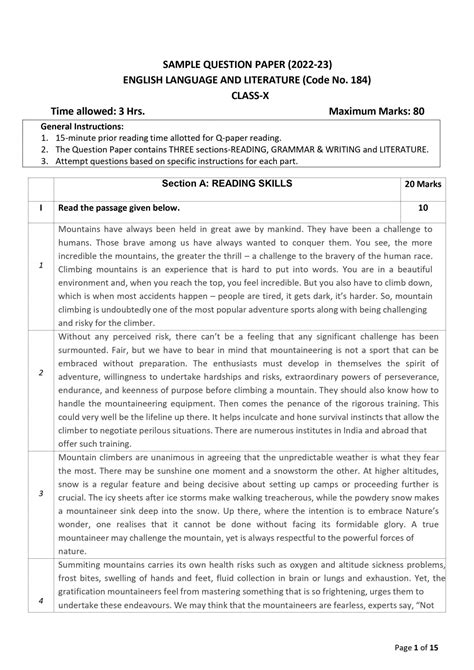 Full Download Class 10 English Sample Papers Term 2 