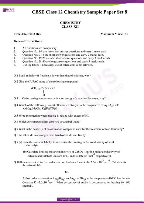 Full Download Class 12 Cbse Chemistry Sample Paper 6 