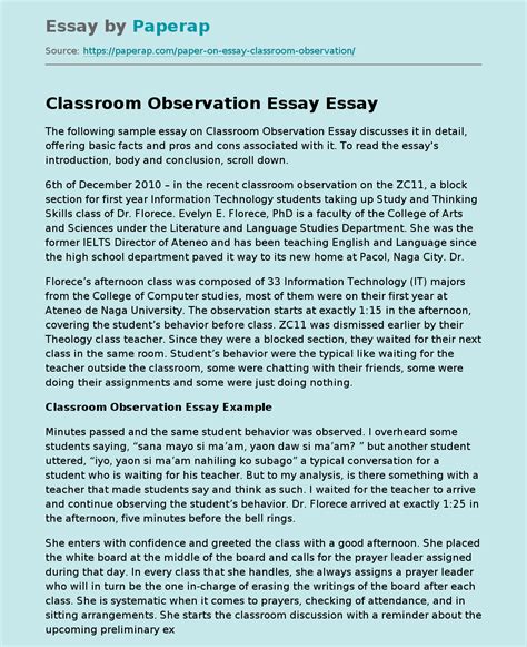 Read Online Class Observation Paper 