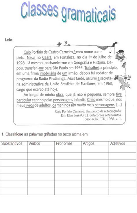 Classe Gramatical Exercicios