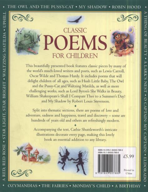 Full Download Classic Poems For Children Classic Verse From The Great Poets Including Lewis Carroll John Keats And Walt Whitman 