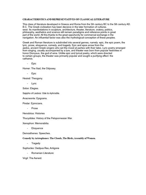 Classical Literature Characteristics