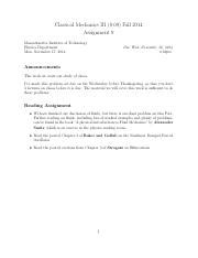 Classical Mechanics Iii 8 09 Fall 2014 Assignment 1