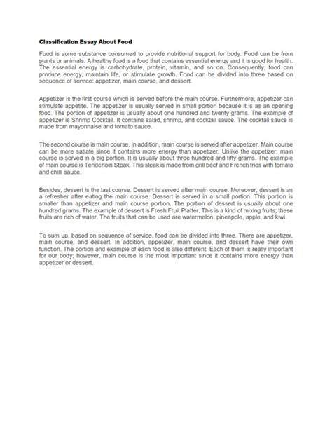 Classification Essay On Food