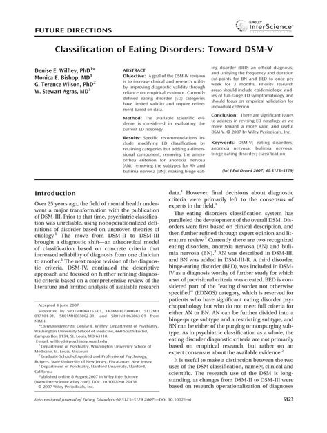Classification Of Eating Disorders: Toward Dsm V