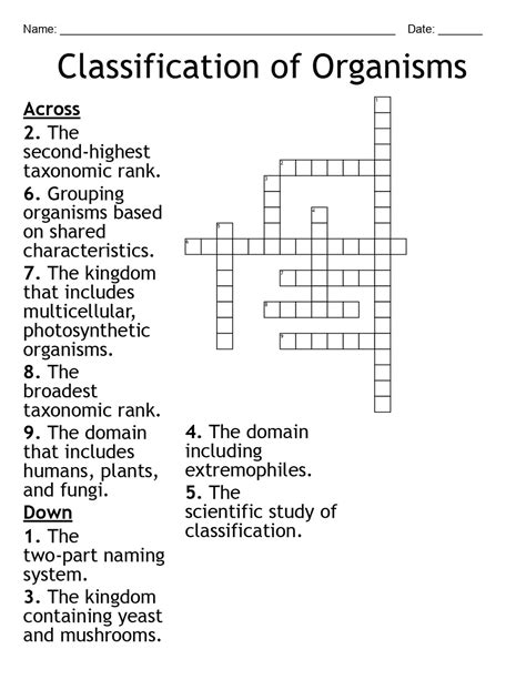 Classification Of Organisms Crossword