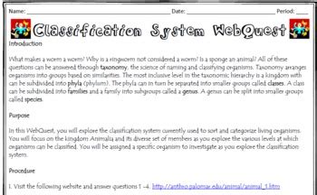 classification system webquest worksheet answers