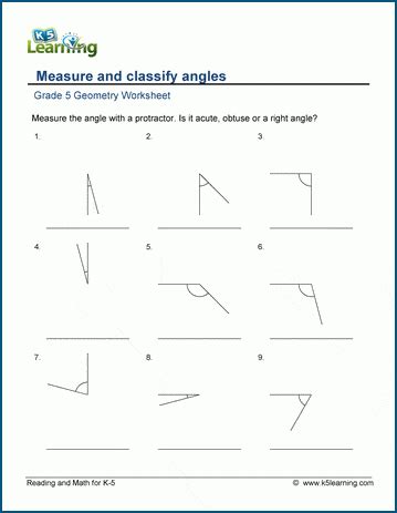 Classify And Measure Angles Worksheets K5 Learning Angles Geometry Grade 5 Worksheet - Angles Geometry Grade 5 Worksheet