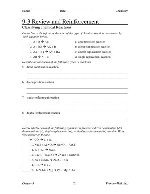 classifying chemical reactions section review answer key