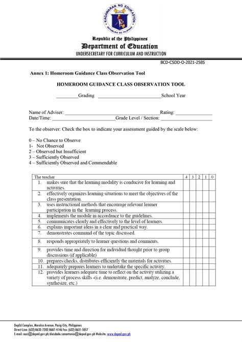 Classroom Observation Form Deped