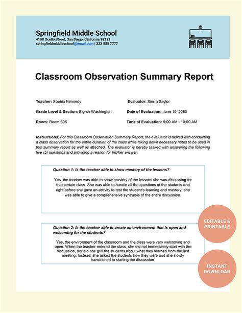 Classroom Observation Paper