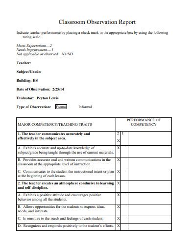 Classroom Observation Paper Examples
