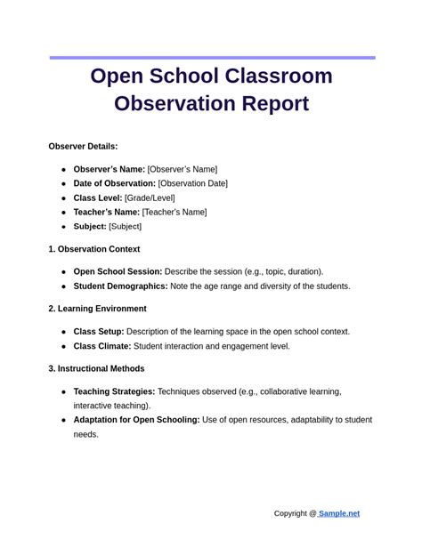 Classroom Observation Paper Sample