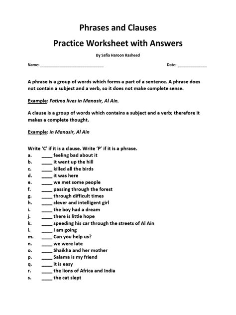 Clause And Phrase Worksheets Easy Teacher Worksheets Identifying Phrases Worksheet - Identifying Phrases Worksheet