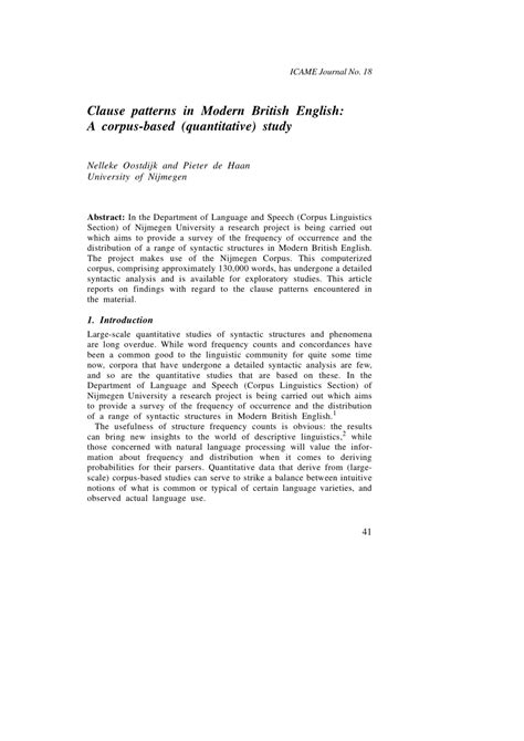 Clause Patterns In Modern British English A Corpus Based
