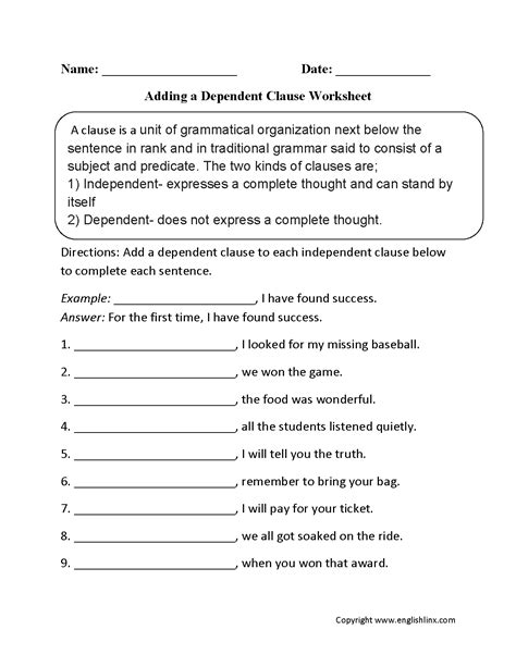 Clause Worksheets Seventh Grade Clauses Worksheet - Seventh Grade Clauses Worksheet