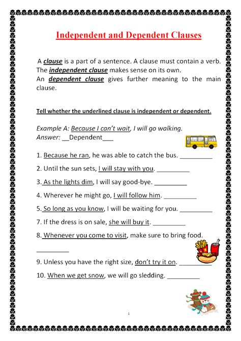 Clause Worksheets Types Of Clauses Independent Dependent Clauses Worksheet - Independent Dependent Clauses Worksheet