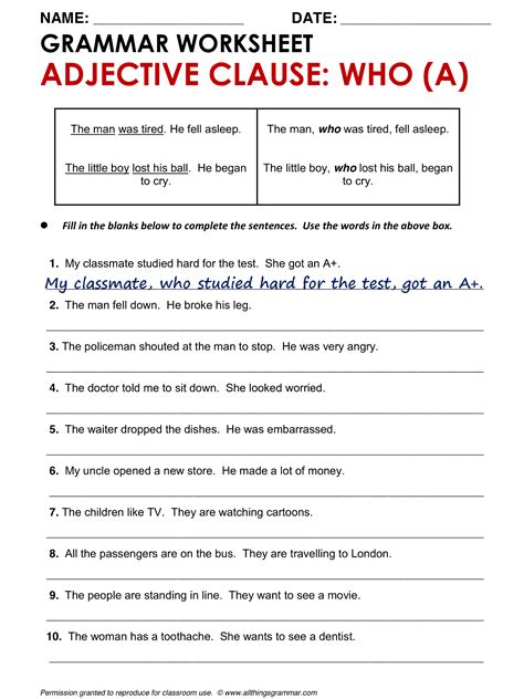 Clauses Worksheets Finding Adjective Clauses Worksheet Englishlinx Com Seventh Grade Clauses Worksheet - Seventh Grade Clauses Worksheet