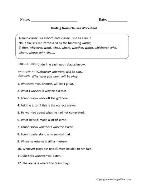 Clauses Worksheets Finding Noun Clauses Worksheet Englishlinx Com Seventh Grade Clauses Worksheet - Seventh Grade Clauses Worksheet