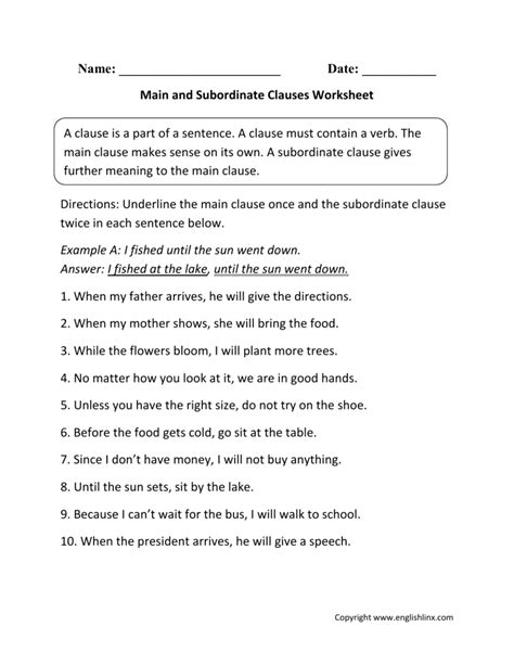 Clauses Worksheets Main And Subordinate Clauses Worksheet Seventh Grade Clauses Worksheet - Seventh Grade Clauses Worksheet