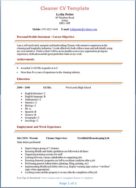 cleaner cv template dayjob