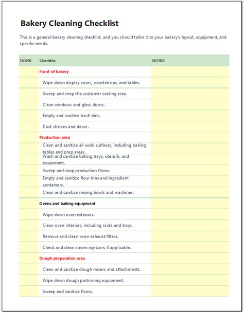 Cleaning Bakery Checklist