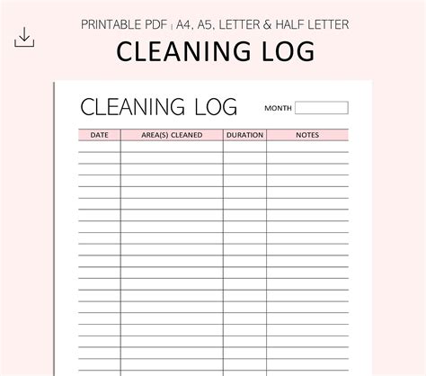 cleaning log sheet template