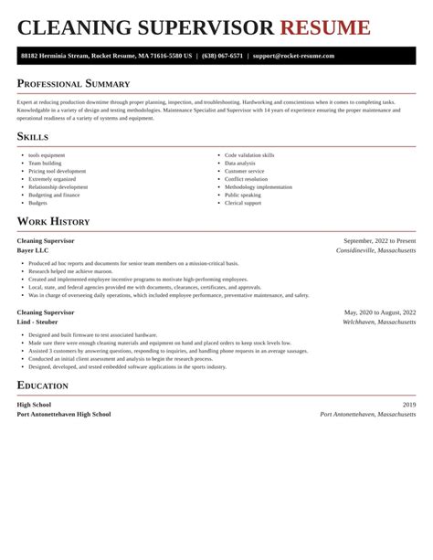 Cleaning Supervisor Resume Examples