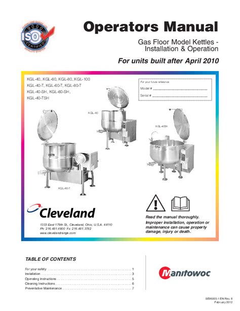 Full Download Cleveland Range User Guide 