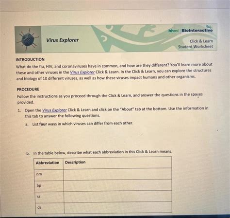 Click And Learn Virus Explorer Student Handout