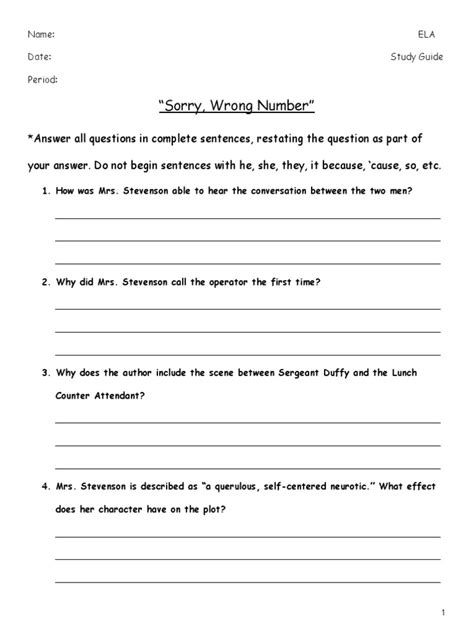 Cliffnotes On Sorry Wrong Number