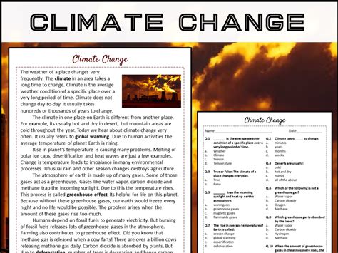 Climate Change Reading Comprehension Passage Printable Worksheet Weather And Climate Worksheet - Weather And Climate Worksheet