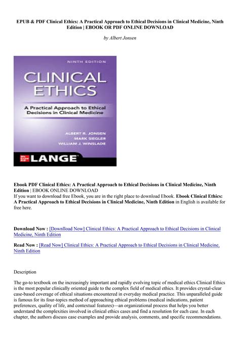 Read Clinical Ethics 8Th Edition A Practical Approach To Ethical Decisions In Clinical Medicine 8E 